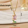 Collar de Tulipán Joyería para Mujer, Flor de Zirconio Rosa Colgante Natural Fresco, Joyería Versátil de Cadena para Clavícula de Nicho de Alta Gama