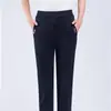 Pantalones Elásticos para Mujer Transfronterizos Verano Cintura Elástica Delgada Pantalones Casuales para Mujeres de Mediana Edad Pantalones Negros para Mujer Pantalones de Nueve Puntos Blancos