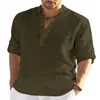 2025 Amazon Export Camisa de Lino de Imitación de Manga Larga Suelta de Color Puro de Algodón y Lino para Hombre Talla Grande Una Pieza Generación