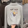 Camiseta Gruesa de Manga Larga para Niñas Otoño e Invierno, Cuello Semi-Alto, Camiseta Base Rayada de Terciopelo Alemán, Camiseta Térmica para Niños Mayores