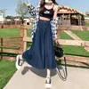 Saia Jeans Azul Claro de Cintura Alta para Mulheres, Tendência de Verão Versátil Nova Cintura Alta Linha A Emagrecedora Comprimento Médio Saia Meia Guarda-Chuva m