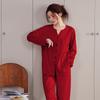 Pijama de Algodão Macio para Primavera e Outono para Mulheres, Manga Longa, Cardigã Vermelho de Outono e Inverno, Algodão Jacquard, Roupa de Casa para Casamento, Ano do Zodíaco