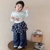 Conjunto de Roupas de Primavera para Meninas 2025 Nova Camiseta de Manga Longa Infantil Primavera e Outono Jardim de Infância Roupas de Algodão para Bebês