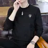 Sudadera de Manga Larga para Hombre Primavera y Otoño Nueva Camiseta Jacquard de Cuello Redondo para Hombre Top de Alta Gama Moda Casual Camisa Básica