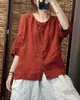 # 501 camisa feminina de algodão e linho, gola redonda, cor sólida, casual, versátil, corte solto, modeladora, novo estilo, respirável, camisa de manga média