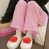 Prepare-se para se refrescar! Pantufas de Algodão Fofas de Maçã Originais Femininas para Outono e Inverno, Pantufas Quentes Domésticas para Casais