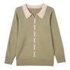Suéter de punto con cuello estilo mamá para mujer, suéter de lana con bloques de color otoñal y pedrería, capa base holgada y estilizante para mujeres de mediana edad