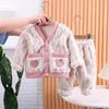 Pijama de Flanela Infantil para Meninas, Conjunto Fofo de Cardigan e Calça Longa, Venda por Atacado de Primavera para Bebês e Crianças Pequenas