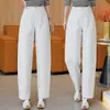 Calça jeans cropped de cintura alta estilo casual sob medida para mulheres, calça reta amarela fina solta afina o corpo, outono