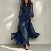 Moda europea y americana para mujer 2026, estilo popular transfronterizo, color liso, moderno, de malla, de encaje, con mangas abullonadas, vestido largo