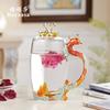 Presente Comemorativo de Casamento Caneca de Água de Esmalte Vidro de Cristal com Tampa e Colher Criativa Xícara Chinesa de Casamento Dragão e Fênix