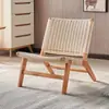 Cadeira Sofá de Madeira Maciça Trançada com Corda, Cadeira de Couro de Sela, Cadeira de Lazer Nórdica para Varanda, Cadeira Preguiçosa Estilo Wabi-Sabi para Apartamento Pequeno com Encosto