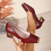 Zapatos Elegantes de Punta Cuadrada con Tacón Grueso para Mujer 2025 Otoño Nuevo Tacón Medio Bajo Versátil Zapatos de Cuero de Tacón Bajo para Mujer