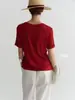Camiseta Bie sin costuras, top de lino para mujer de manga corta, cuello en U holgado, top básico casual versátil para el verano