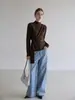 Otoño 2026 Nuevo Casual Estilo Coreano Cintura Cruzada Reductor de Edad Temperamento Elegante Cuello Semi Alto Tejido Superior para Mujer Gris