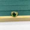 Estilo de lujo ligero cobre dorado plateado hojas vintage hueco incrustado circón esmeralda geométrico lujo abierto anillo de industria pesada