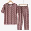Traje de verão para avó de meia-idade e idosa, camisa de algodão e seda, conjunto de duas peças para mãe, blusa de manga curta para senhora