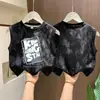 Camiseta sin mangas de algodón puro para niños, estilo verano nuevo, con dibujos animados, top estilo chico cool, teñido anudado, lentejuelas