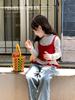 Tongxingyuan 2026 Otoño Nueva Ropa Infantil Niñas Top Falso de Dos Piezas Bloque de Color Camiseta Base Estilo Coreano Primavera y Otoño Camiseta