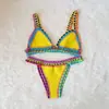 Bikini sexy de ganchillo de dos piezas europeo y americano, combinación de colores, traje de baño de playa de ganchillo de neopreno, traje de baño extranjero para mujer