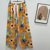 Calça de Pijama de Seda de Algodão para Mulheres, Estilo Fino para Primavera e Verão, Tamanho Grande, Caimento Solto, Calça de Perna Larga de Algodão Artificial, Pode Ser Usada Fora de Casa, Versátil, Cintura Alta, Leve