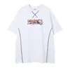 Ropa para Hombre Ins Retro Americano Camiseta Negra de Manga Corta con Hombro Caído, Estampado de Caballo en Racimo y Diseño de Letras, Peso Pesado Holgada Estilo High Street