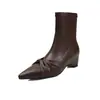 Botines ajustados y elegantes de estilo coreano con punta fina, lazo, que aumentan la altura, de tacón medio, cuña, elásticos para mujer, otoño e invierno 2026