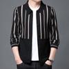 Cardigan listrado masculino outono e inverno novo suéter de lapela coreano manga comprida cor combinando casaco de pai de meia-idade atacado