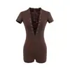 Body Elegante Sexy de Manga Corta con Escote en V Profundo y Lazo para Mujer, Estilo Maduro Ligero, Corte Ajustado, Elástico, Camiseta Base Ajustada