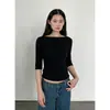 Camiseta Nantao retro de manga larga ajustada con escote barco para mujer, nuevo estilo de otoño, camiseta básica de punto de alta elasticidad ajustada