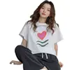 Camiseta de Manga Curta de Seda de Leite 2026 para Verão Feminina, Top Estampado Versátil Preto Soltinho da Moda