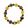Pulseiras Retrô Francesas Estilo Hong Kong Outono e Inverno para Mulheres, Cristal Amarelo da Torre da Sorte Joias Vintage, Pulseiras de Pedra Olho de Tigre de Nicho