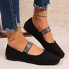 Sapatos Femininos de Grande Porte Estilo Novo Primavera e Verão Suede Fivela com Strass Tira Salto Anabela Elegante Mary Jane Baixo