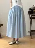 5000 Falda de Gasa de Algodón Suave Color Puro Elástica en la Cintura para Mujer 2026 Verano Nueva Falda Casual de Línea A de Longitud Media