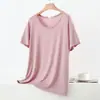 Nueva camiseta de verano para mujer, modelo modal, cuello redondo, talla grande, manga corta, camisa base casual holgada