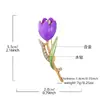 Broche de tulipa roxa estilo pintura a óleo europeia e americana com galhos e folhas de strass, banhado a ouro, acessório requintado para o uso diário de mulheres