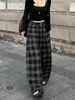 Pantalones de Cuadros Retro Negros y Grises Uncle Carrot para Mujer Primavera 2026 Casual Perezoso de Cintura Alta Abotonados Sueltos de Pierna Ancha