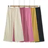 A167-26 Otoño estilo coreano de cintura alta, que alarga las piernas, con cordón, de algodón y lino liso, pantalones largos casuales para estar en casa para mujer