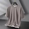 Camiseta de Manga Corta para Recoger Fugas Cuello Redondo Holgada Falsa de Dos Piezas Rebaja Color Sólido t Delgada para Hombre Manga Corta Waffle Verano