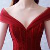 2026 Nuevo Estilo Rojo Largo Hombros Descubiertos Elegante Vestido de Noche Vestido de Brindis para la Novia Fiesta Anual Actuación Pasarela Presentador