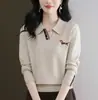 Suéter de Punto para Mujer 2025 Otoño Nuevo Estilo Cárdigan con Solapa Estilo Occidental Top Básico de Manga Larga a la Moda para Mamá
