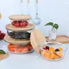Contenedor de Almacenamiento de Alimentos de Vidrio Engrosado Resistente al Calor con Tapa de Madera de Bambú, Hermético, Apto para Microondas, para Cocinar al Vapor y Cocinar Alimentos, Fiambrera de Vidrio