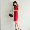 Vestido de Verano 2024 Nuevo Transfronterizo para Mujer, Estilo OL Profesional Elegante, Cuello Redondo, Cinturón, Ajustado, Vestido Vall para Mujer