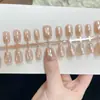 Unhas Postiças Cat-Eye Rosa Champagne Galvanizado com Acabamento de Luxo, 30 Peças de Pontas de Unha Pré-Feitas no Atacado, Estilo Desejo Puro