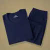 Conjunto de Roupa Térmica Masculina 100% Algodão para Outono, para Meia-Idade e Idosos, Camada Base Fina de Suéter e Calça de Algodão