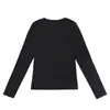 Top interno para mulheres petites para primavera e outono, gola redonda, ombro normal, camiseta de manga longa, top versátil de manga longa slim fit