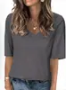 Camiseta feminina de manga curta com decote V, europeia e americana, para 2026, de cor sólida, solta, casual, de meia-manga, para o verão, vestuário feminino Amazon