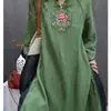 Roupas Femininas Estilo Nacional Novo Estilo Chinês Saia Retrô tamanho grande Irmã Cheinha Primavera e Outono Camisa com Gola de Botão Bordada