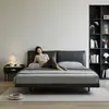 Cama de Lujo Ligero Estilo Italiano de Cuero Genuino para Uso Doméstico, 1.5/1.8m Dormitorio Principal con Almacenamiento Tapizado Suave Cama Doble de Boda, Cama Moderna Minimalista de Arte en Cuero