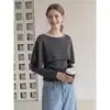 Otoño nuevo retro francés moda perezosa de un hombro dos piezas falsas chal tejido para mujer gris